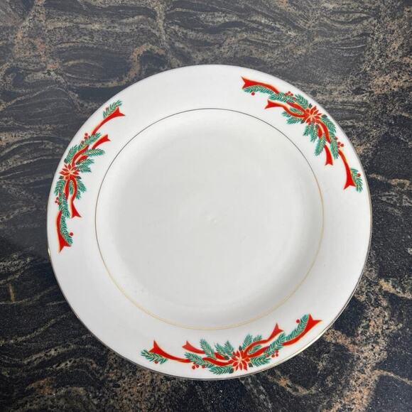 ˚₊‧꒰ა ☆ ໒꒱ ‧₊˚ Tienshan Poinsettia & Ribbons Christmas Plates & Cup (5B-101) - Picture 3 of 8